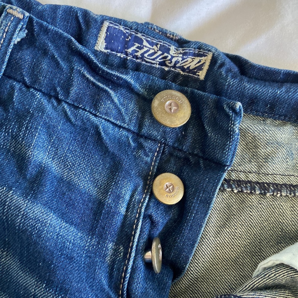 Hudson Distressed Button-Fly Cuffed Denim Shorts - Size 27 - Boyfriend Fit - Picture 4 of 5